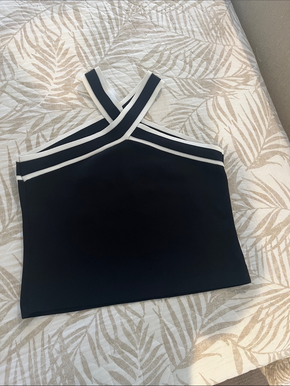 Sincerely Jules Black Crop Halter Top with White Trim